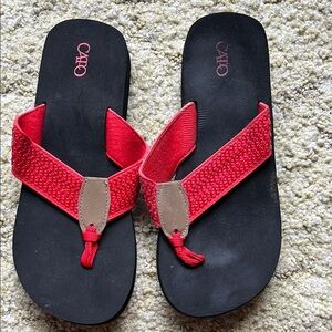 Cato Women's black and Red sequined Flip Flops